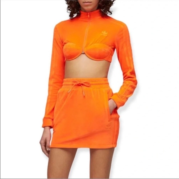 Jeremy Scott X Adidas Originals ‘DIP’ Collection Orange Velour Track Suit Top - Picture 1 of 14